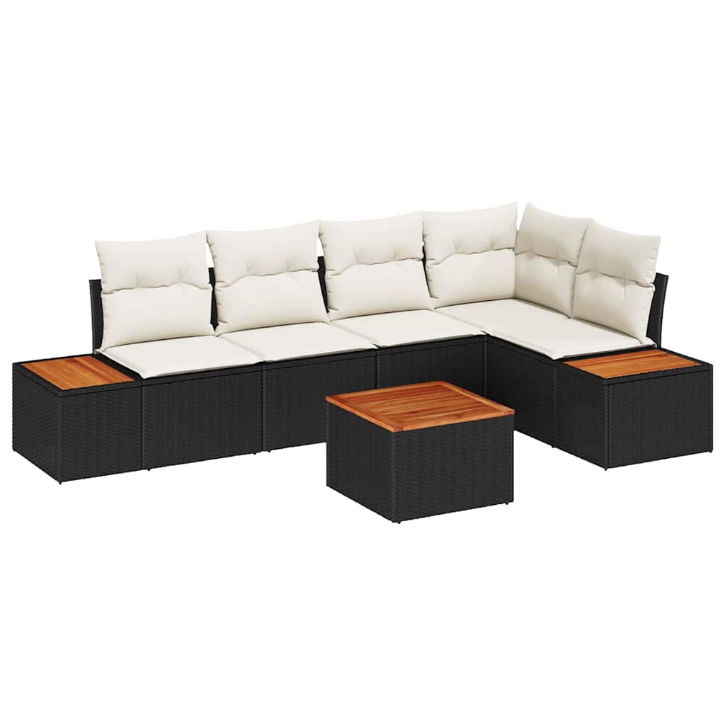Havesofa Sæt 6 stk. Sort Poly rattan