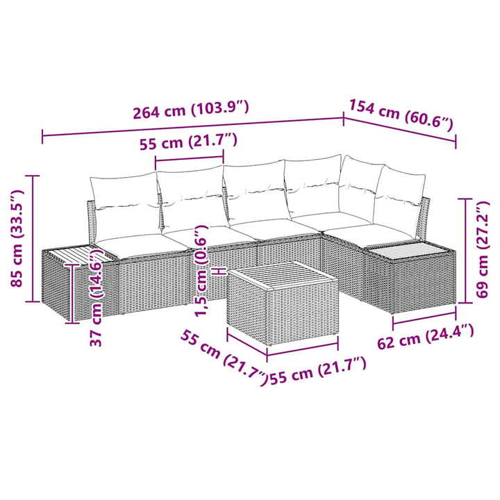 Havesofa Sæt 6 stk. Sort Poly rattan