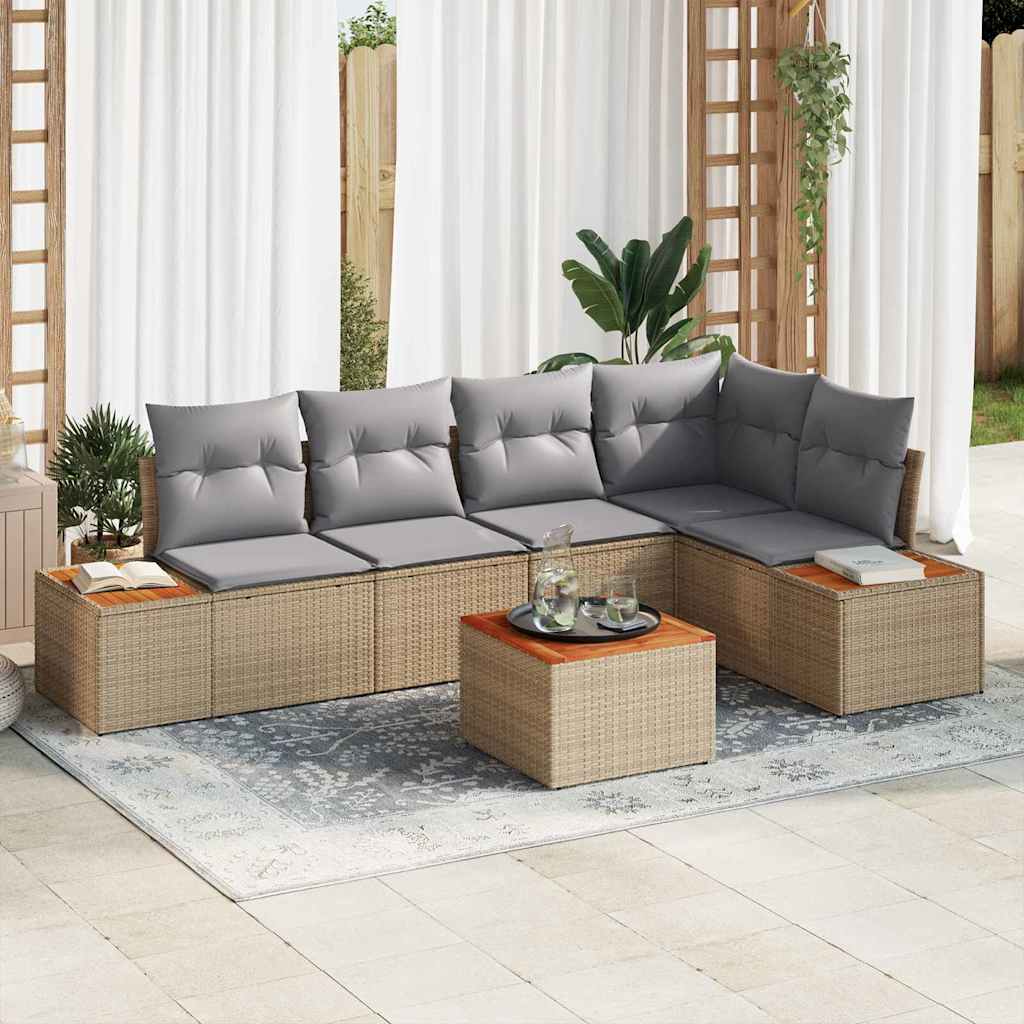 Havesofa Sæt med pude 6 pcs Beige Poly rattan