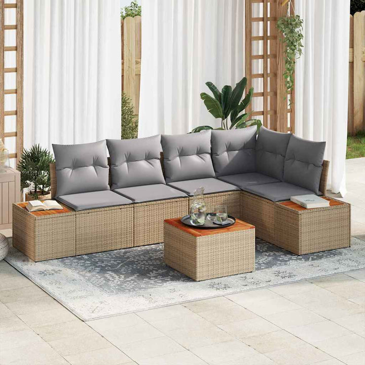 Havesofa Sæt med pude 6 pcs Beige Poly rattan