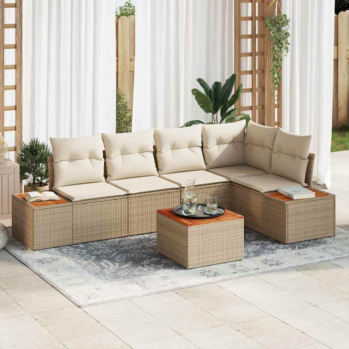 Havesofa Sæt med pude 6 pcs Beige Poly rattan