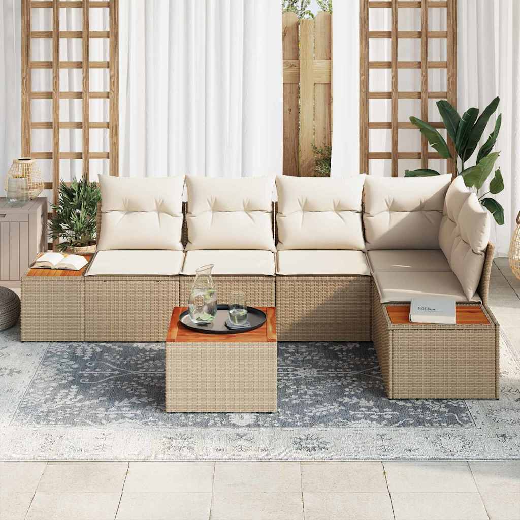 Havesofa Sæt med pude 6 pcs Beige Poly rattan