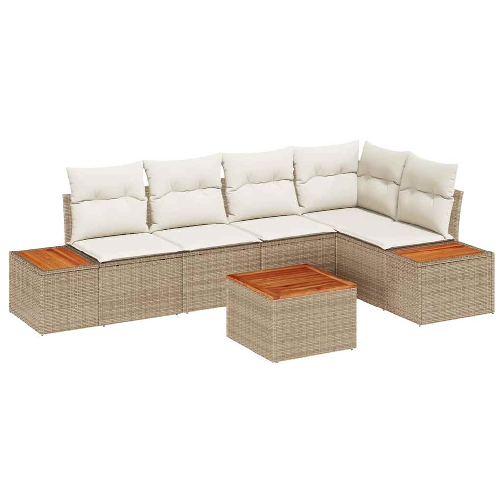 Havesofa Sæt med pude 6 pcs Beige Poly rattan