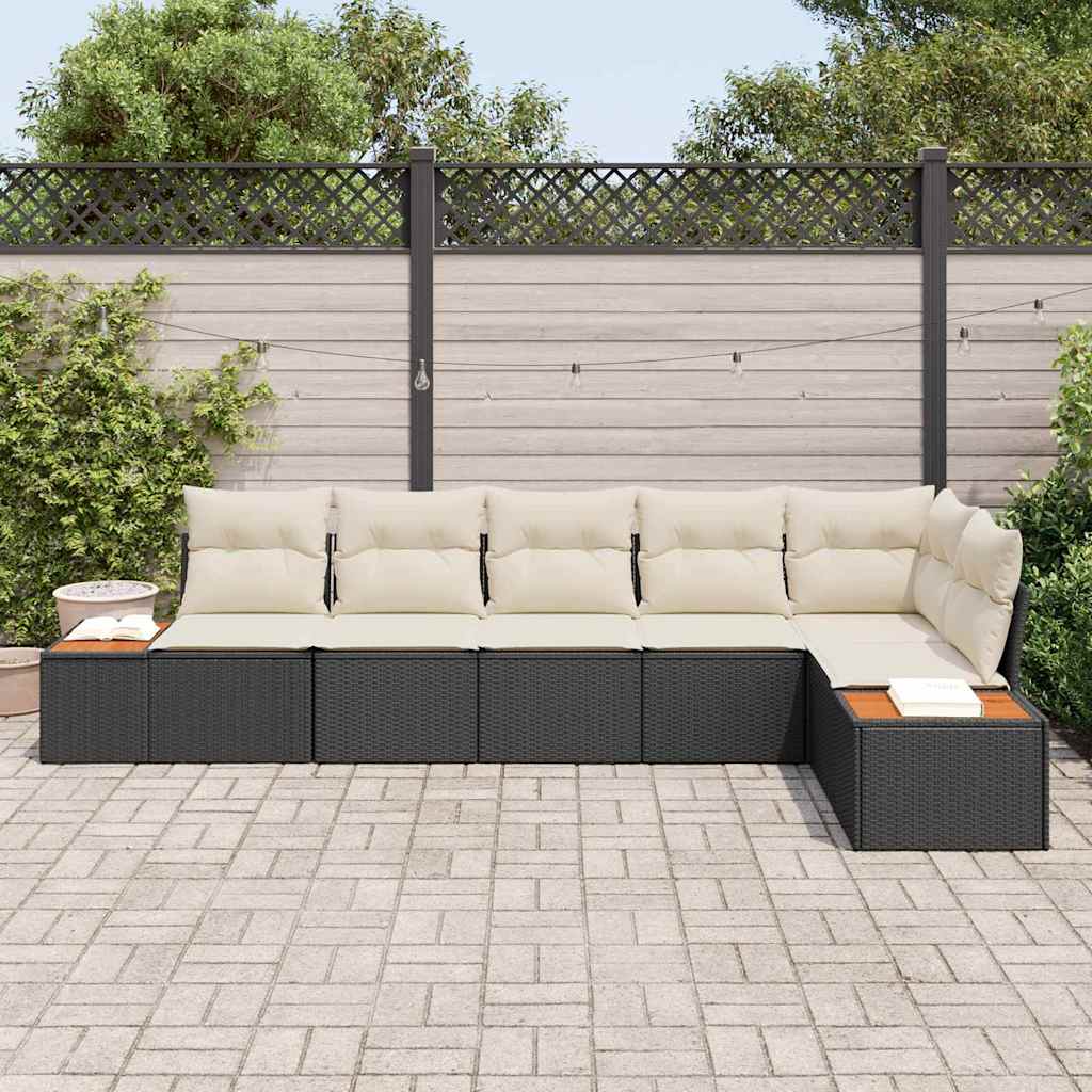 Havesofa Sæt med pude 6 pcs Sort Poly rattan