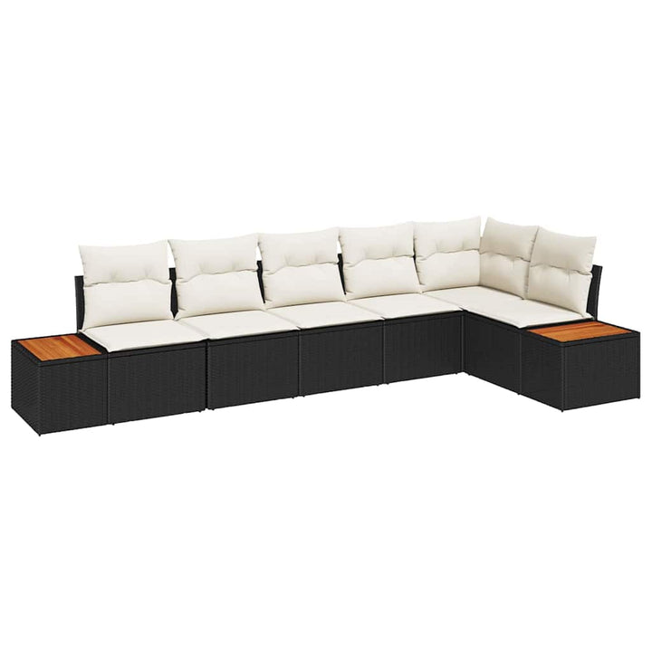 Havesofa Sæt med pude 6 pcs Sort Poly rattan