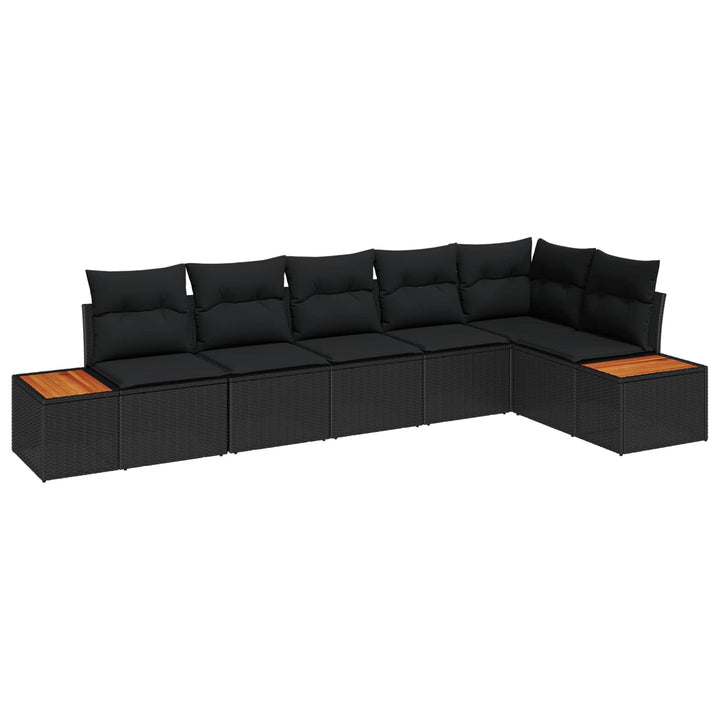 Havesofa Sæt med pude 6 pcs Sort Poly rattan