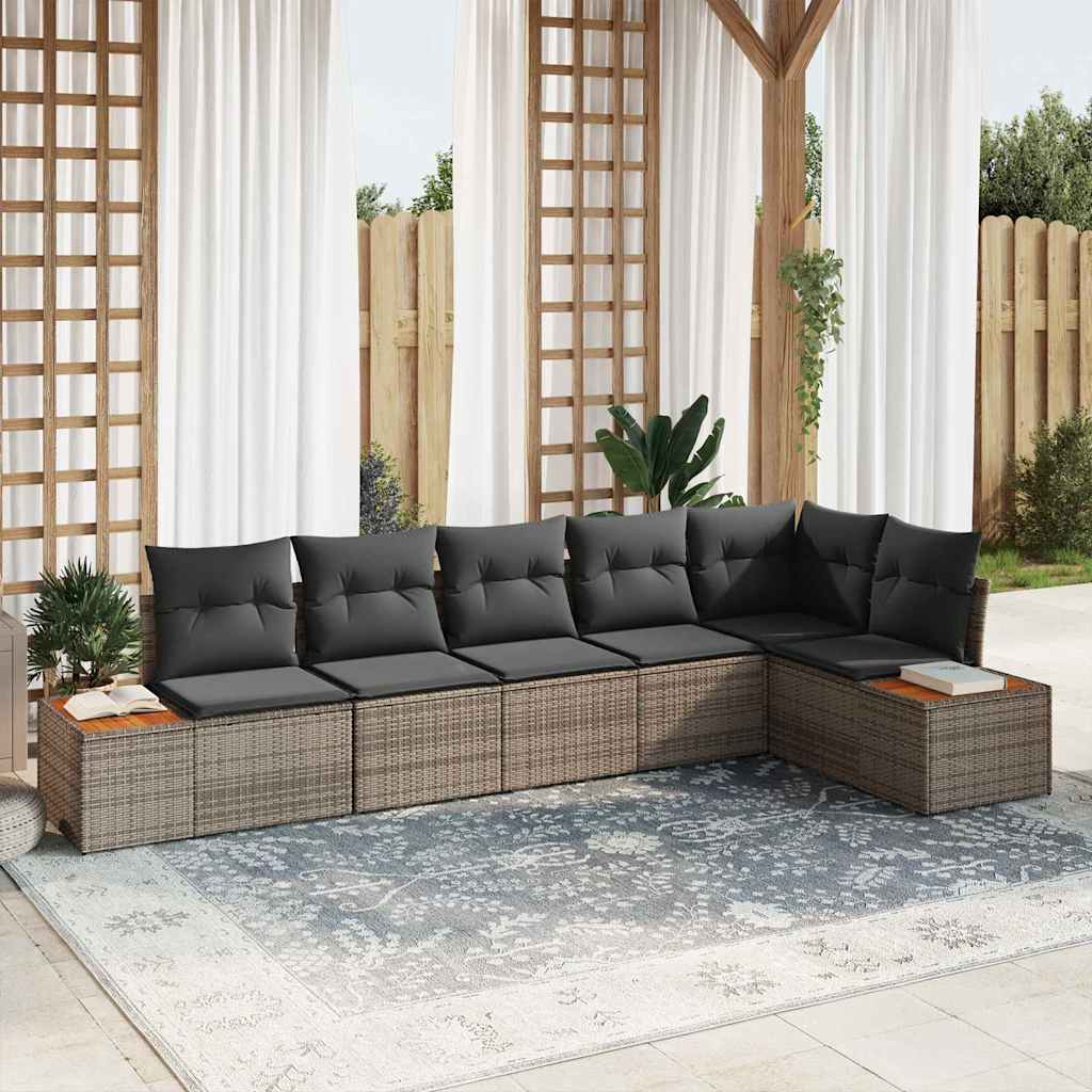 Havesofa Sæt med pude 6 pcs Grå Poly rattan