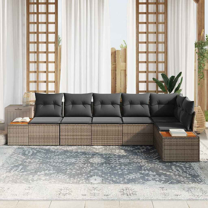 Havesofa Sæt med pude 6 pcs Grå Poly rattan