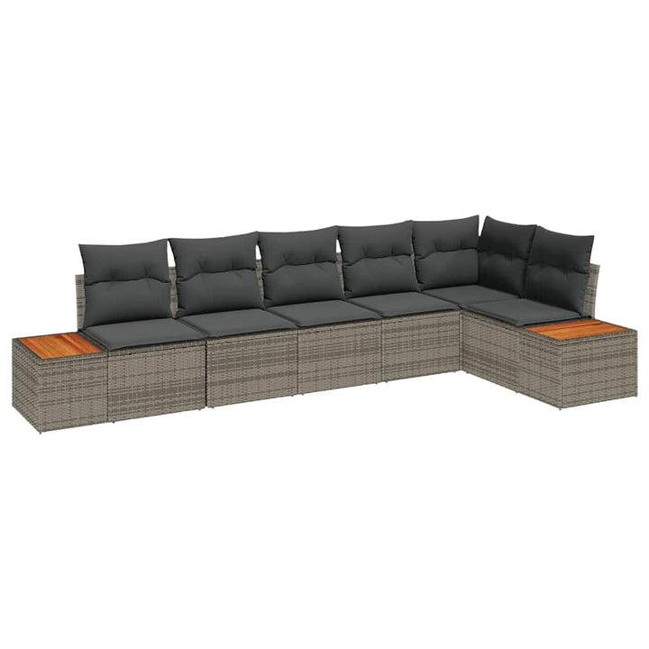 Havesofa Sæt med pude 6 pcs Grå Poly rattan