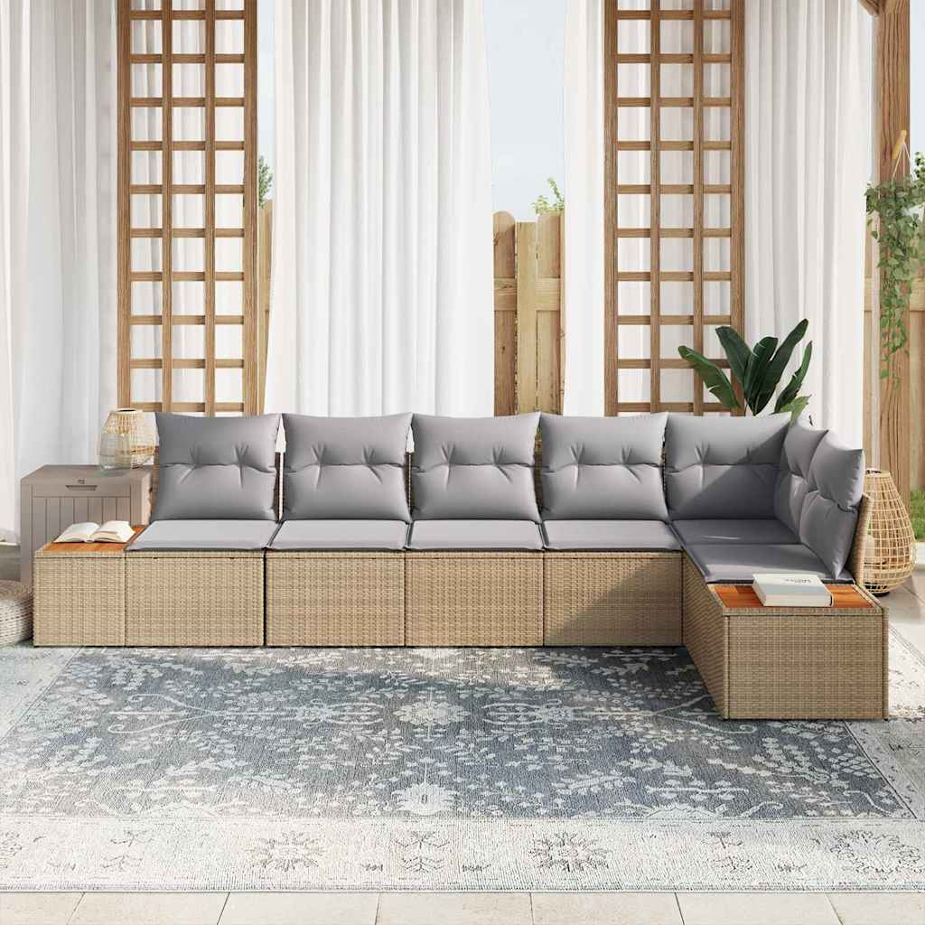 Havesofa Sæt med pude 6 pcs Beige Poly rattan