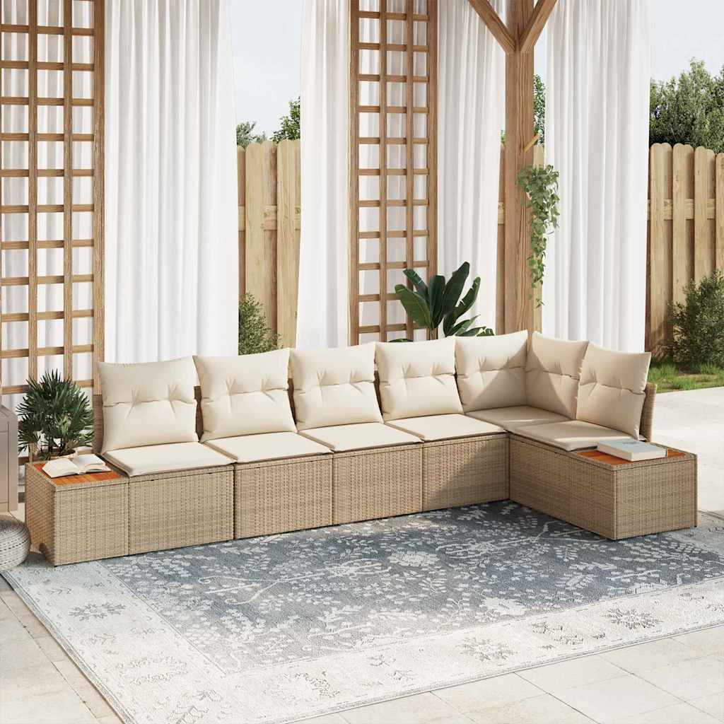 Havesofa Sæt med pude 6 pcs Beige Poly rattan