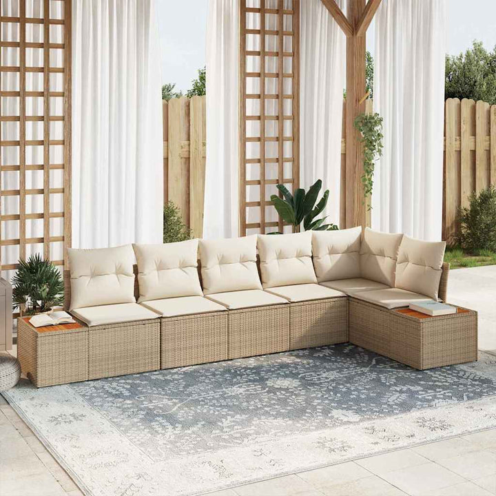 Havesofa Sæt med pude 6 pcs Beige Poly rattan