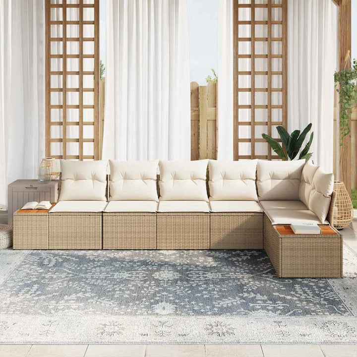 Havesofa Sæt med pude 6 pcs Beige Poly rattan
