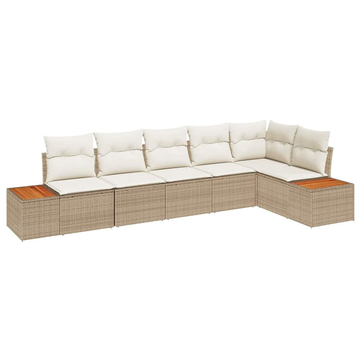 Havesofa Sæt med pude 6 pcs Beige Poly rattan