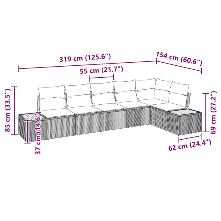 Havesofa Sæt med pude 6 pcs Beige Poly rattan