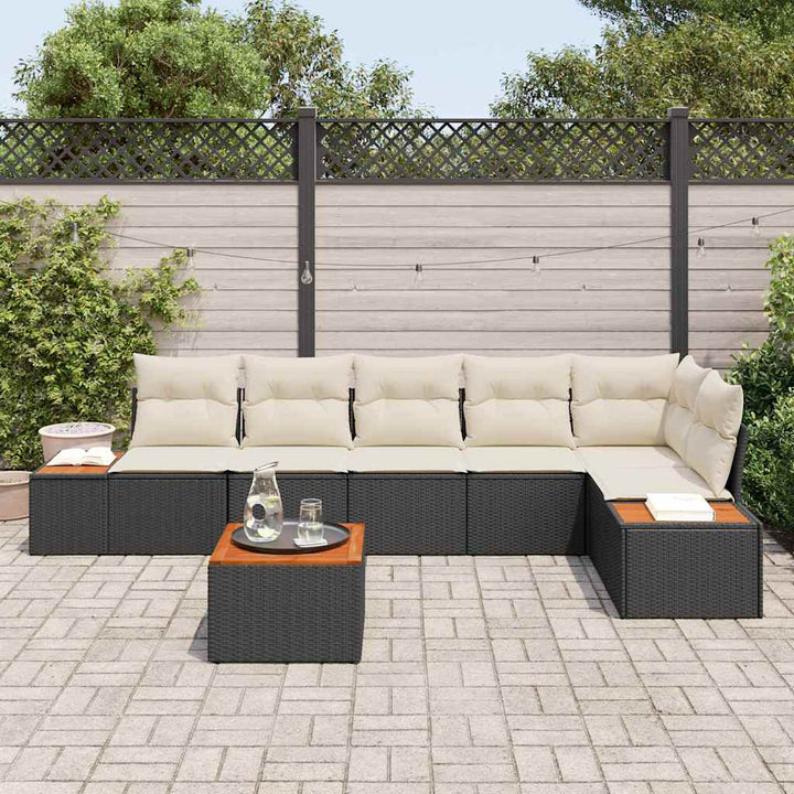 Havesofa Sæt med pude 7 pcs Sort Poly rattan