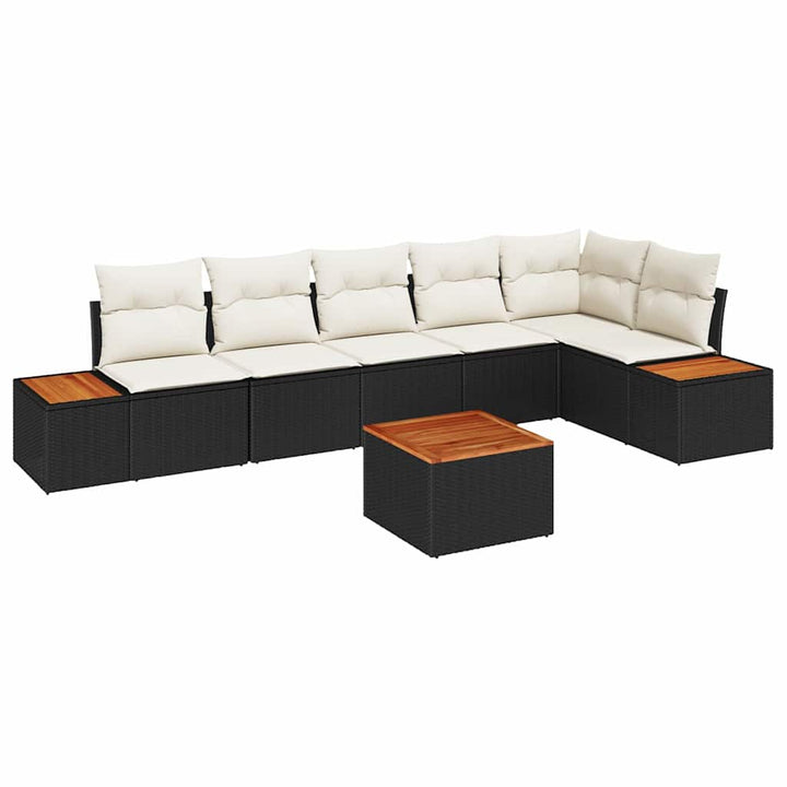 Havesofa Sæt med pude 7 pcs Sort Poly rattan