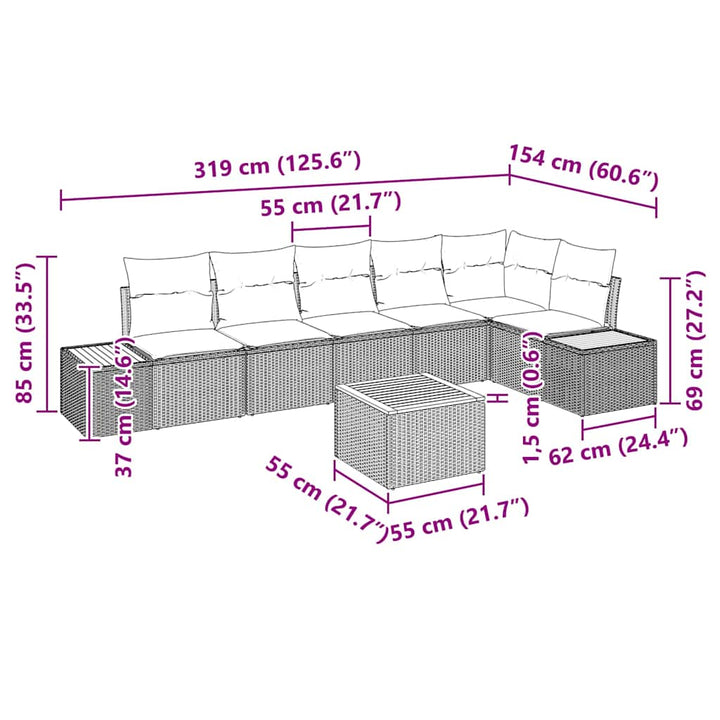 Havesofa Sæt med pude 7 pcs Grå Poly rattan