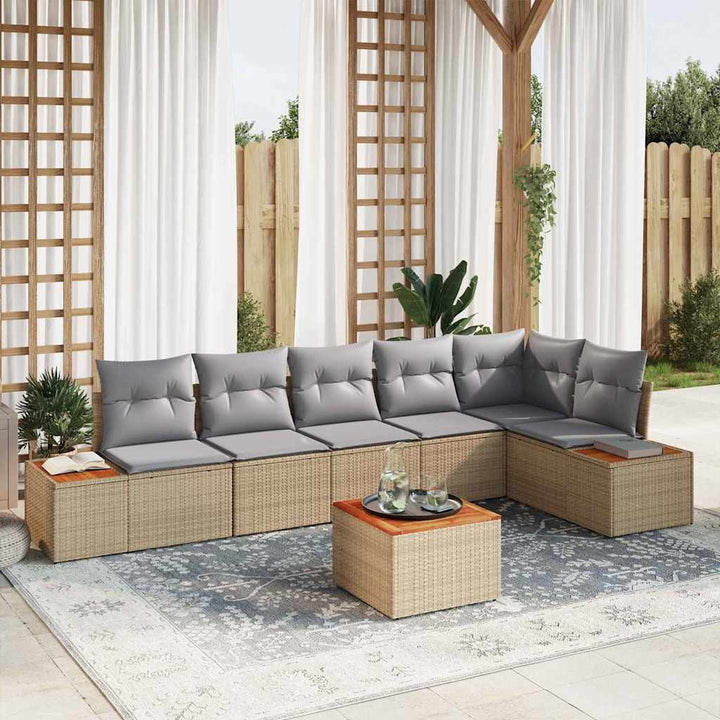 Havesofa Sæt med pude 7 pcs Beige Poly rattan