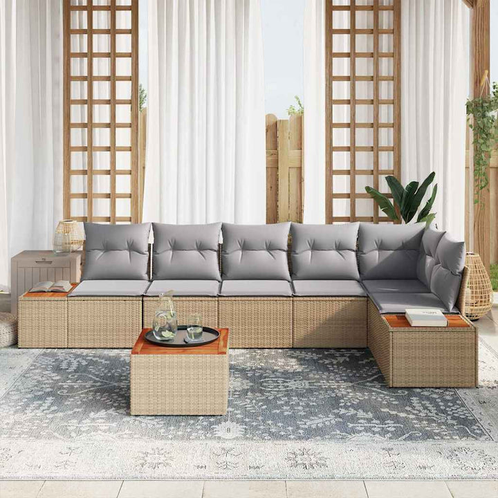 Havesofa Sæt med pude 7 pcs Beige Poly rattan