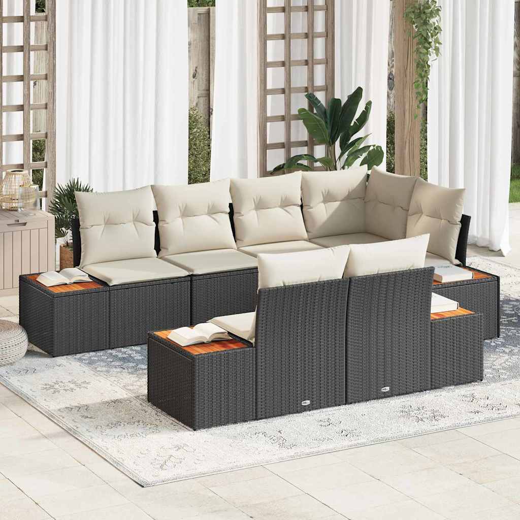Havesofa Sæt 7 stk. Sort polyrattan