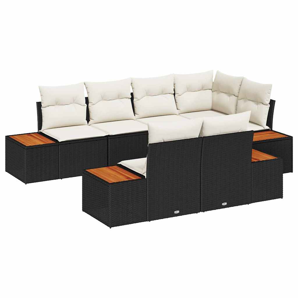 Havesofa Sæt 7 stk. Sort polyrattan
