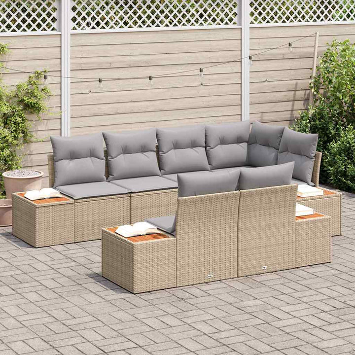 Havesofa Sæt 7 stk. Beige polyrattan