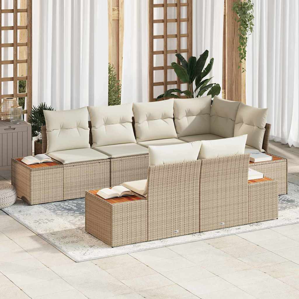 Havesofa Sæt med pude 7 pcs Beige polyrattan
