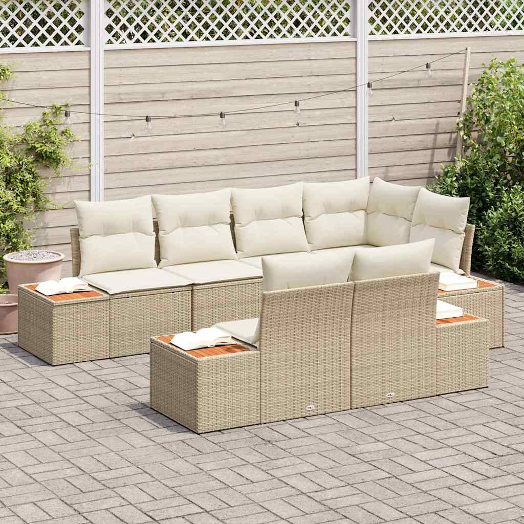 Havesofa Sæt med pude 7 pcs Beige polyrattan