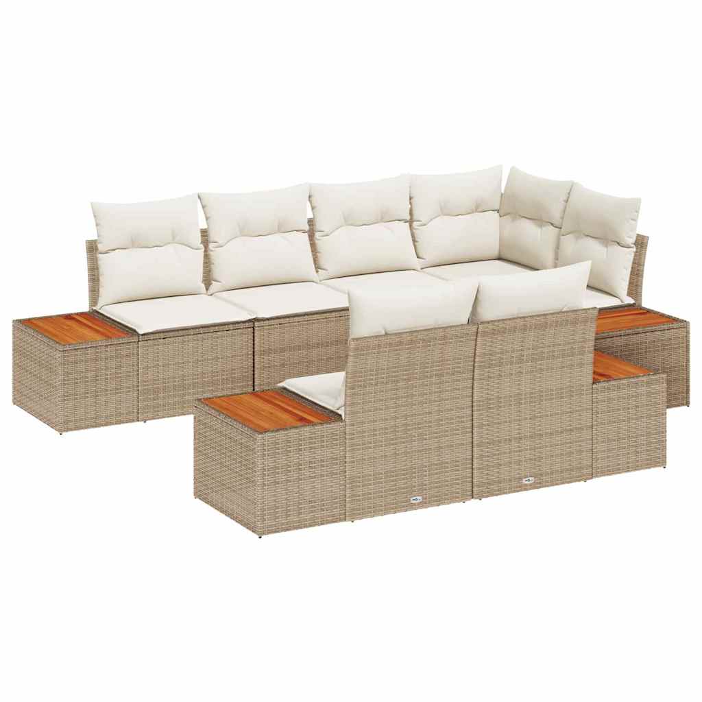 Havesofa Sæt med pude 7 pcs Beige polyrattan