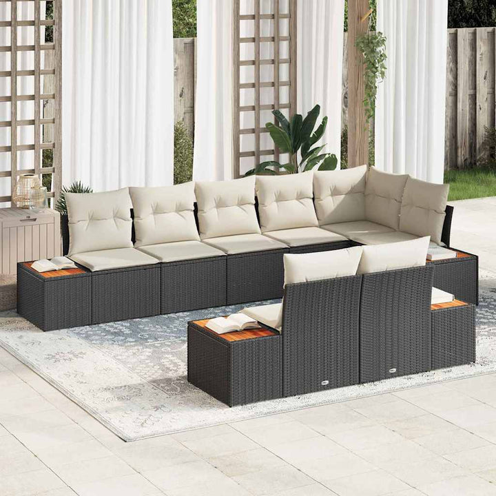 Havesofa Sæt med pude 8 pcs Sort Poly rattan