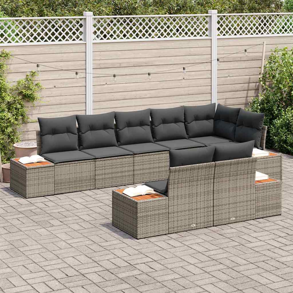 Havesofa Sæt med pude 8 pcs Grå Poly rattan