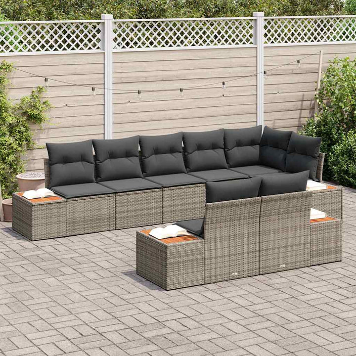 Havesofa Sæt med pude 8 pcs Grå Poly rattan