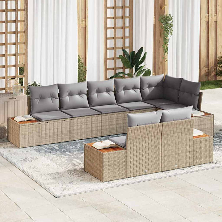 Havesofa Sæt med pude 8 pcs Beige Poly rattan