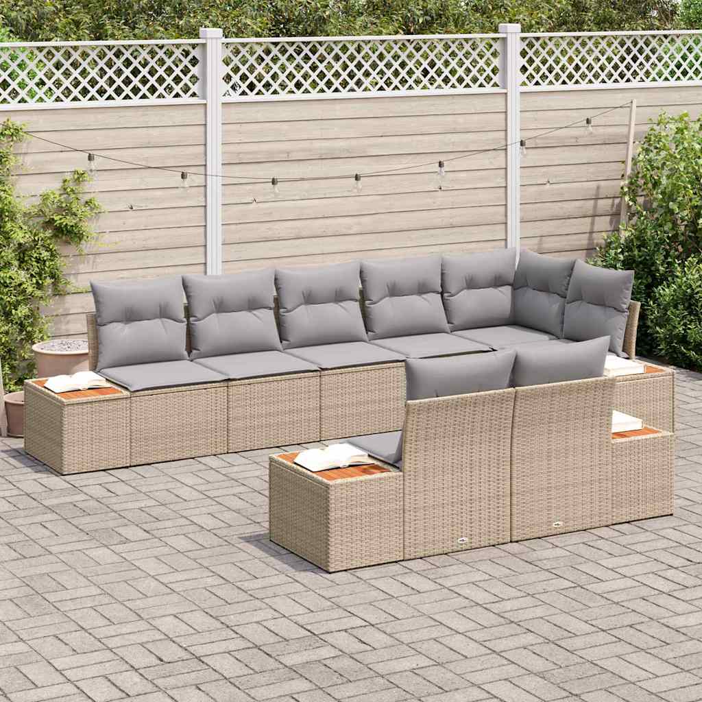 Havesofa Sæt med pude 8 pcs Beige Poly rattan