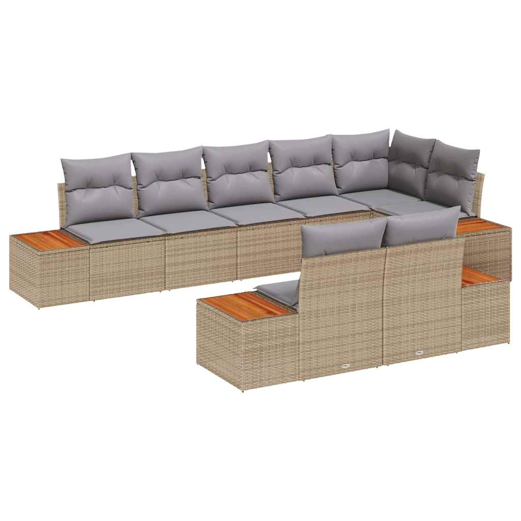 Havesofa Sæt med pude 8 pcs Beige Poly rattan