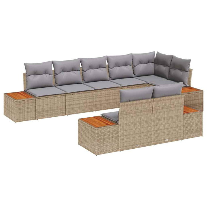 Havesofa Sæt med pude 8 pcs Beige Poly rattan