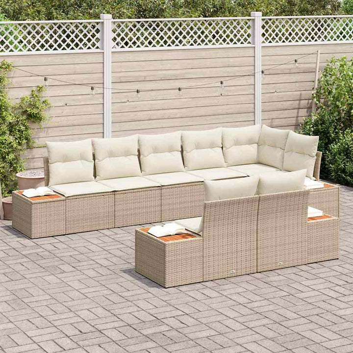 Havesofa Sæt med pude 8 pcs Beige Poly rattan