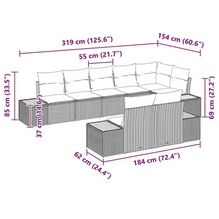 Havesofa Sæt med pude 8 pcs Beige Poly rattan