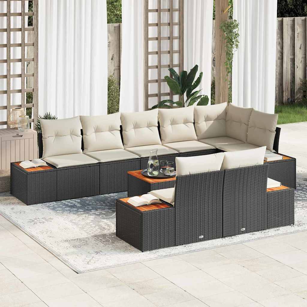 Havesofa Sæt med pude 9 pcs Sort Poly rattan