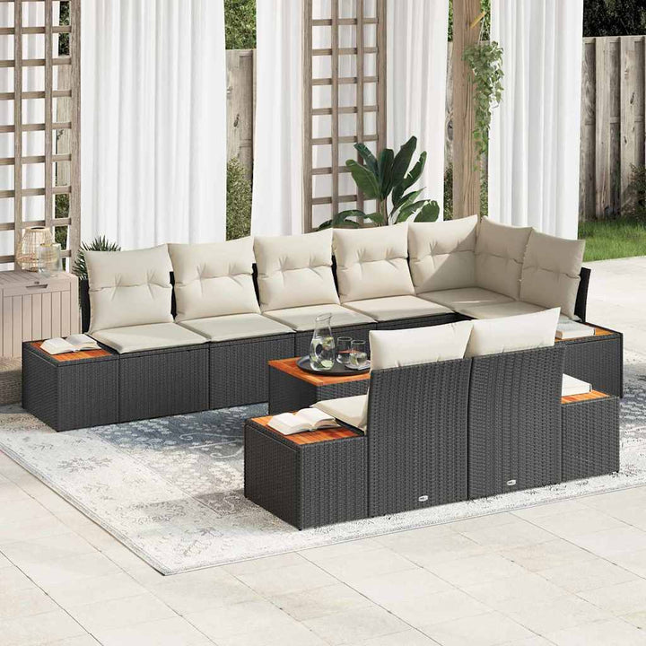 Havesofa Sæt med pude 9 pcs Sort Poly rattan