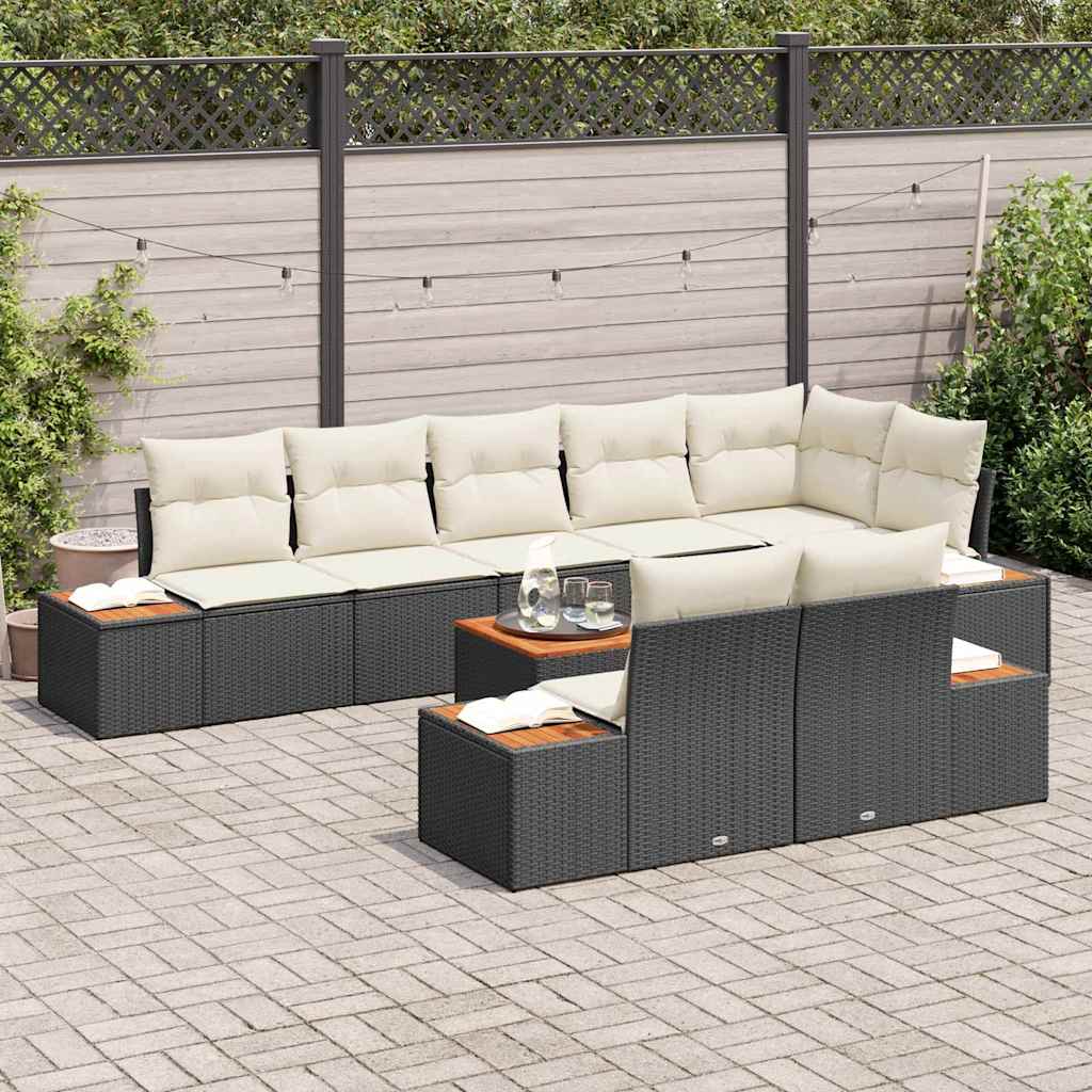 Havesofa Sæt med pude 9 pcs Sort Poly rattan