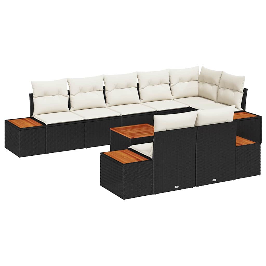 Havesofa Sæt med pude 9 pcs Sort Poly rattan