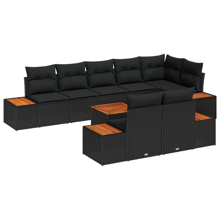 Havesofa Sæt med pude 9 pcs Sort Poly rattan