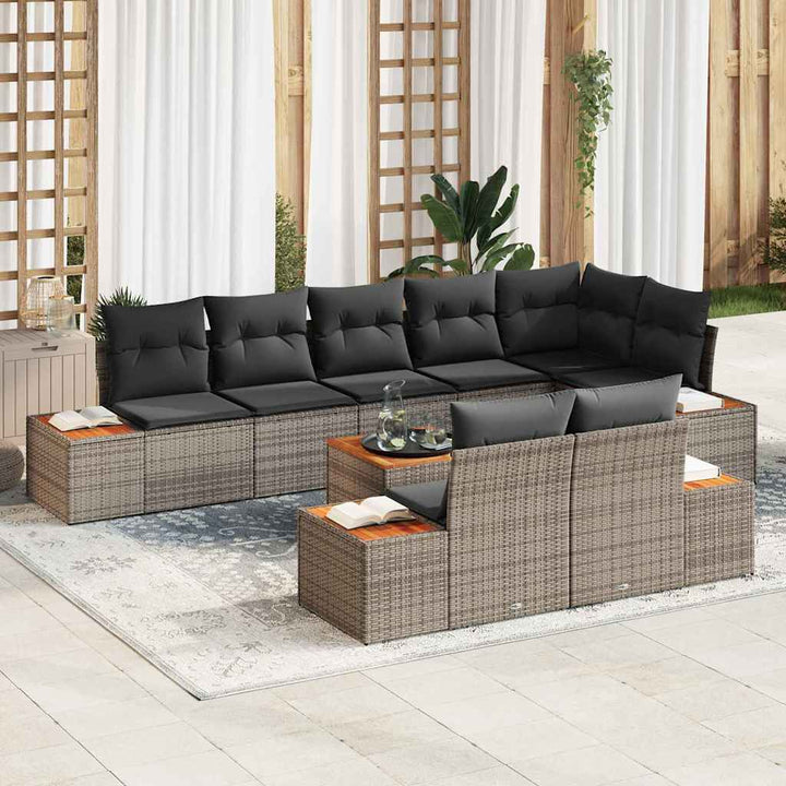 Havesofa Sæt med pude 9 pcs Grå Poly rattan