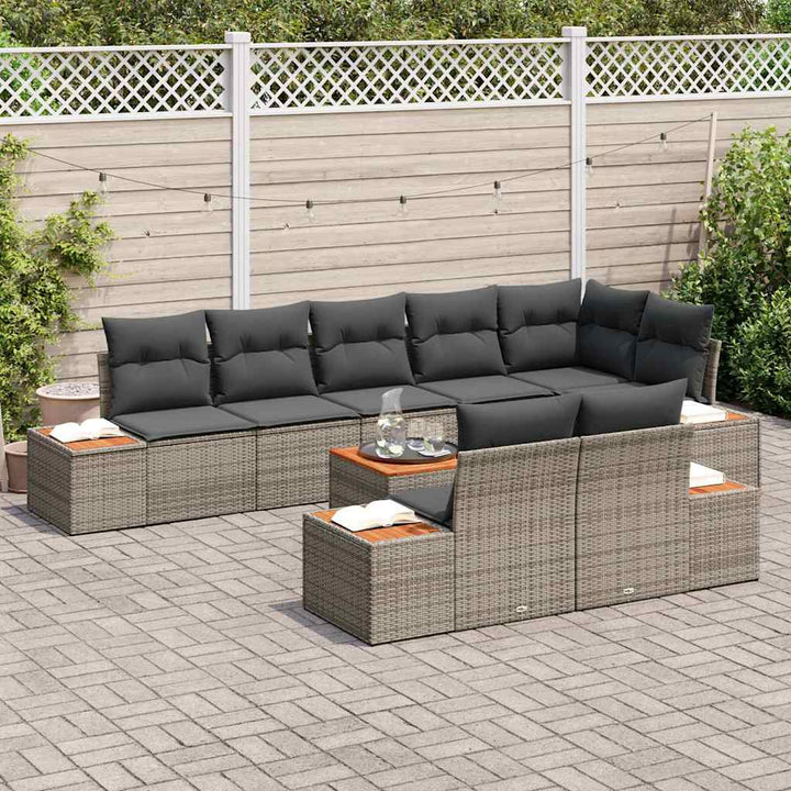 Havesofa Sæt med pude 9 pcs Grå Poly rattan