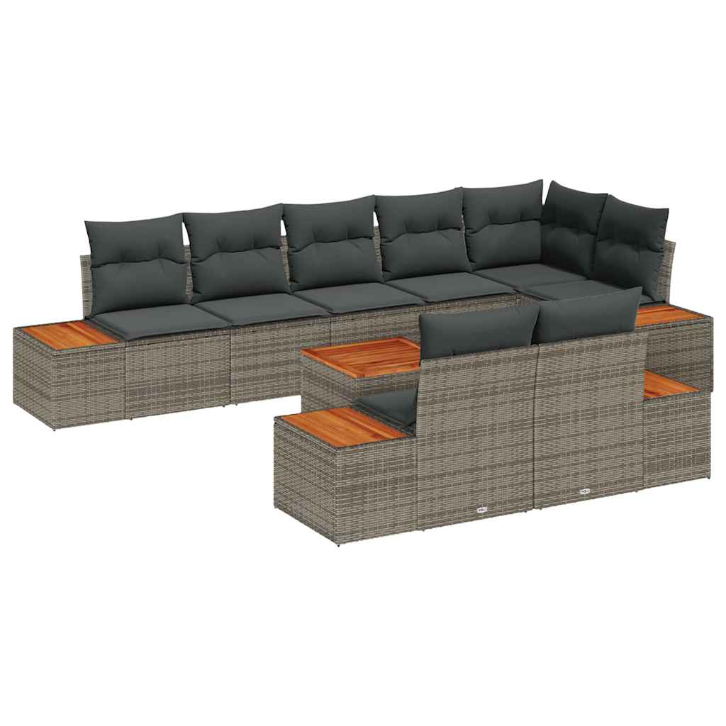 Havesofa Sæt med pude 9 pcs Grå Poly rattan