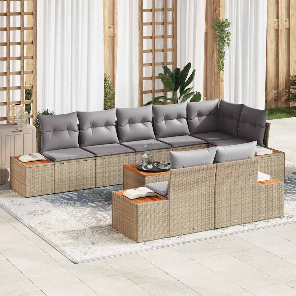 Havesofa Sæt med pude 9 pcs Beige Poly rattan
