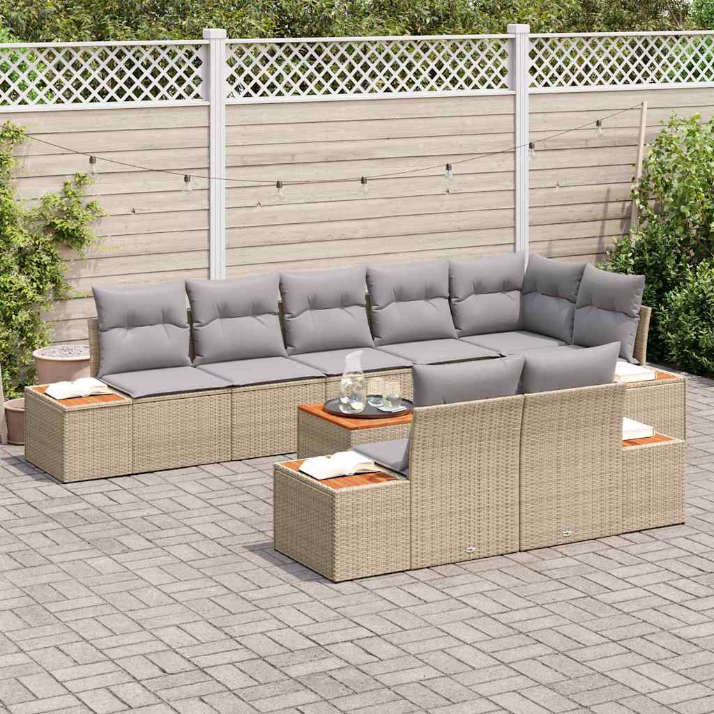 Havesofa Sæt med pude 9 pcs Beige Poly rattan