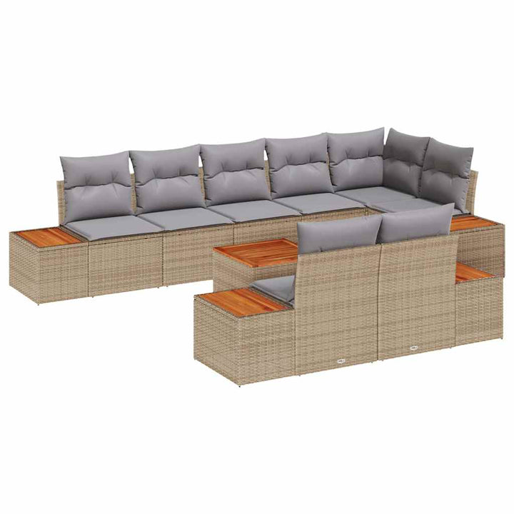 Havesofa Sæt med pude 9 pcs Beige Poly rattan